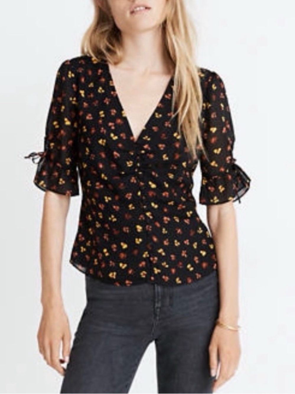 Madewell Women’s Floral V-Neck Silk Peplum Top, Size 4, Boho Cottagecore Fairy